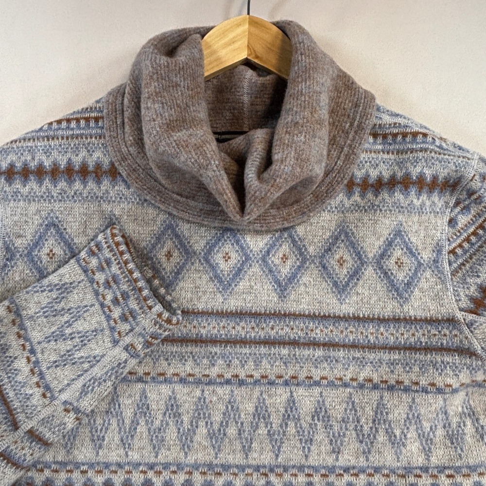 Smartwool Hudson Trail Fleece Pullover Womens S Fair Isle Wool Cowl Neck Blue